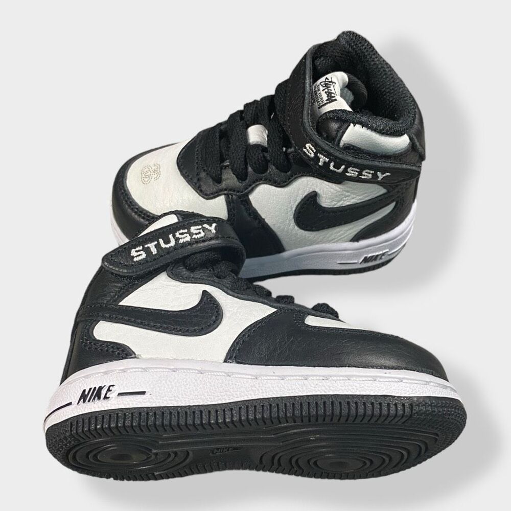 Nike x Stussy Air Force 1 Mid TD Black / White Toddler size 4C DN4160-002 New